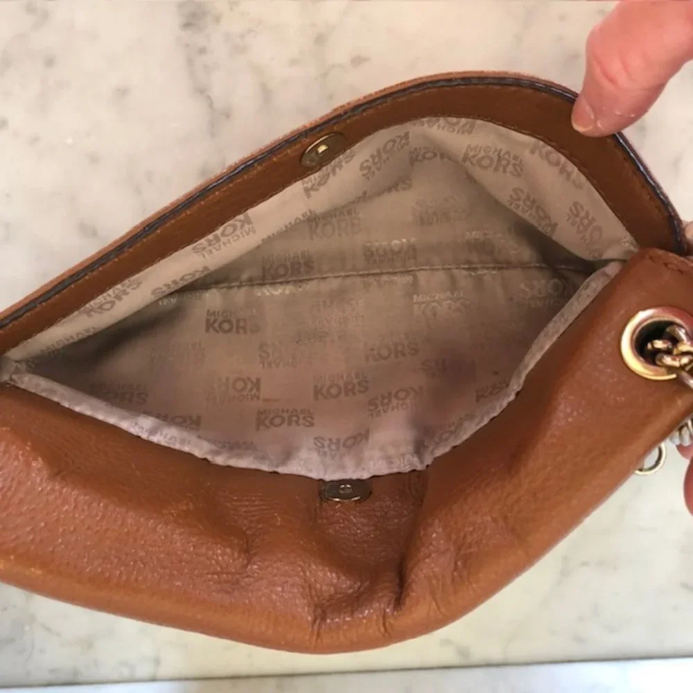 MICHAEL KORS Fulton Small Brown Gold Chain Shoulder Flap Bag
